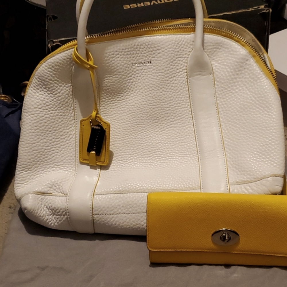 Yellow and White Coach purse and wallet